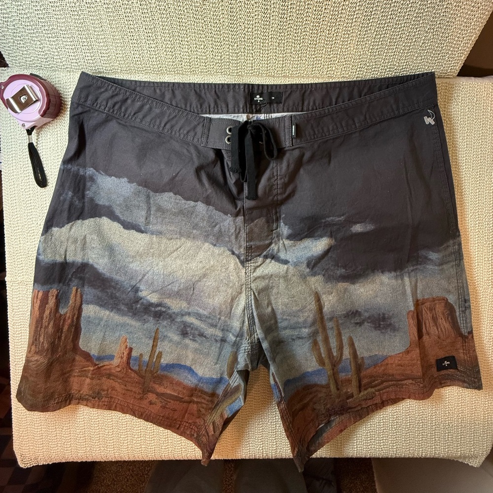 NWOT Thrills Desert Landscape Swim Shorts - Black and Brown 38